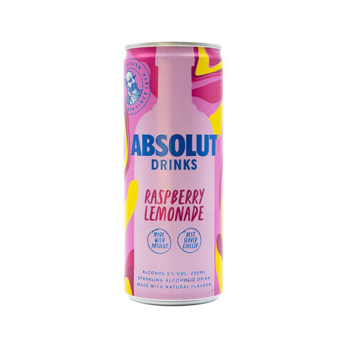 ABSOLUT Drinks Combinado de vodka blanco con un toque de limonada de frambuesa lata 25 cl.