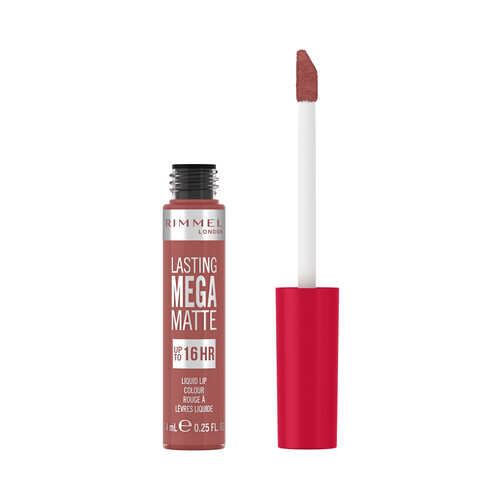 RIMMEL Lasting mega matte Pintalabios líquido de larga duración (16 horas) con acabado mate, tono 200 Pink blink