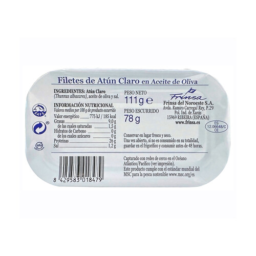 FRINSA Filetes de atún calvo en aceite de oliva 78 g.