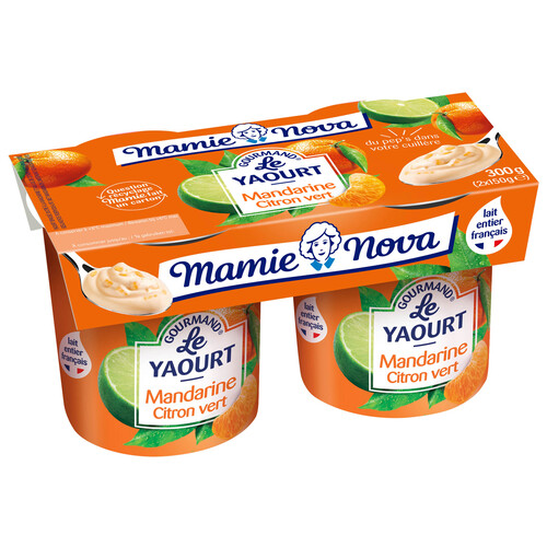 MAMIE NOVA Yogur azucarado sabor a mandarina y lima le gourmand 2 x 150 g.