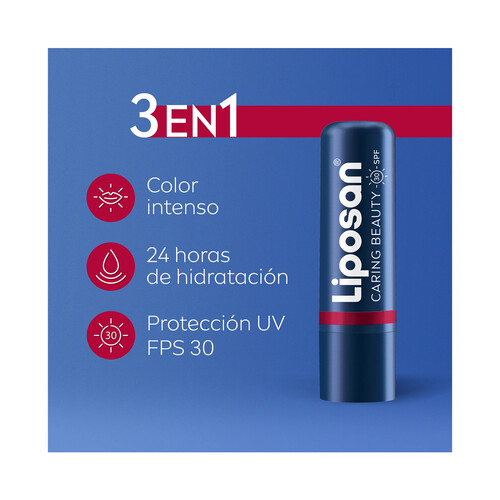 LIPOSAN Carin beauty 3 en 1 Bálsamo protector de labos y mejillas color intenso (rojo) y FPS 30.