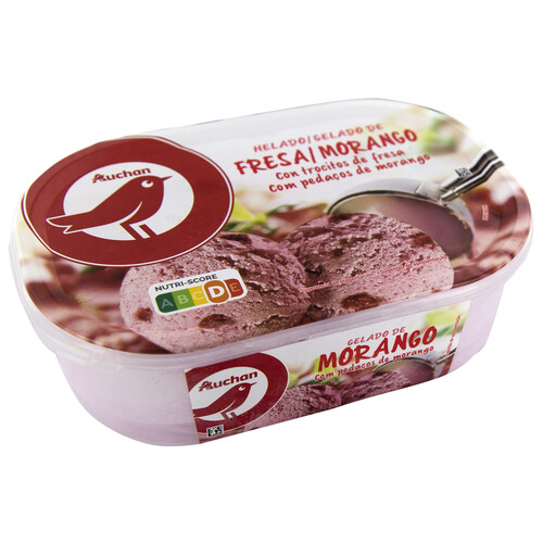 AUCHAN Tarrina de helado de fresa con trocitos de fresa 1 l Producto Alcampo.