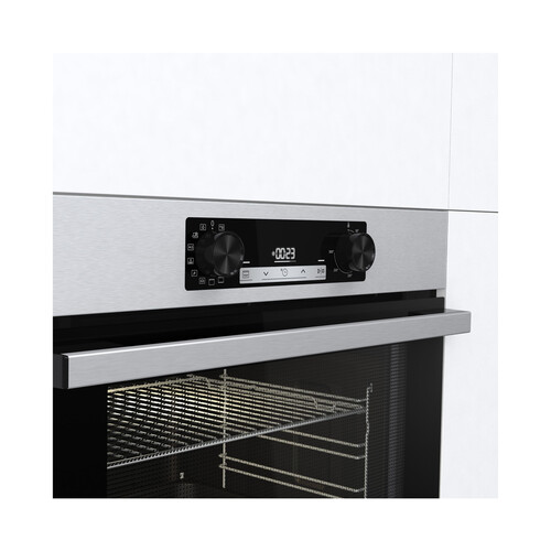 Horno pirolítico HISENSE BI64213E5PX, capacidad: 77 Litros, Clase A, A: 59,5cm, H: 59,5cm, F: 56,4cm.