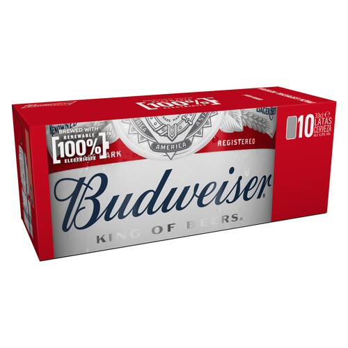 BUDWEISER Cerveza premium pack 10 latas x 33 cl.