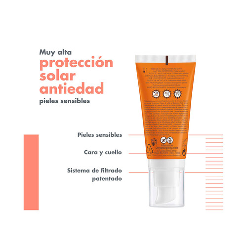 THERMALE AVÉNE Protector solar facial antiedad con FPS 50+ (muy alto), para pieles sensibles 50 ml.