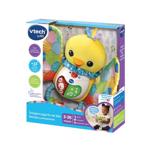 Sonajero pajarito de tela interactivo para bebés Melodías y sensaciones VTech Baby. Edad recomendada desde 3-24 meses