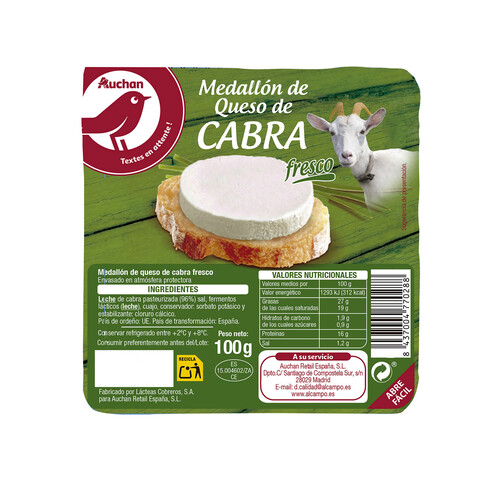 AUCHAN Queso de cabra (medallón) 100 g. Producto Alcampo