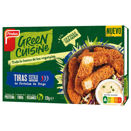 FINDUS Tiras sin pollo estilo americano a base de proteína de trigo Green cuisine 210 g