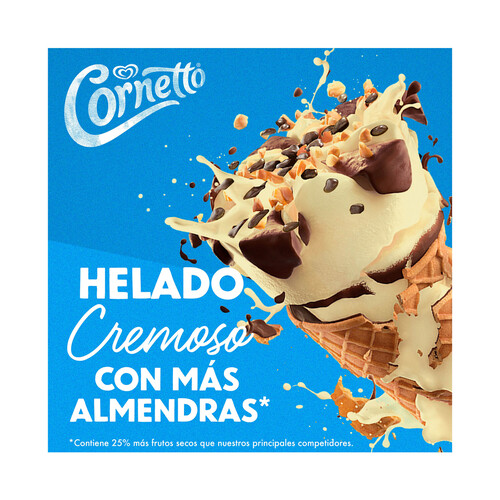 CORNETTO Conos de helado de vainilla, con trocitos de chocolate y almendra CORNETTO de Frigo 6 x 90 ml.