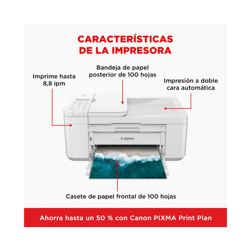 Impresora multifunción tinta CANON Pixma TR4750i, WiFi, pantalla LCD, ADF, doble cara. Compatible con Pixma Print Plan.