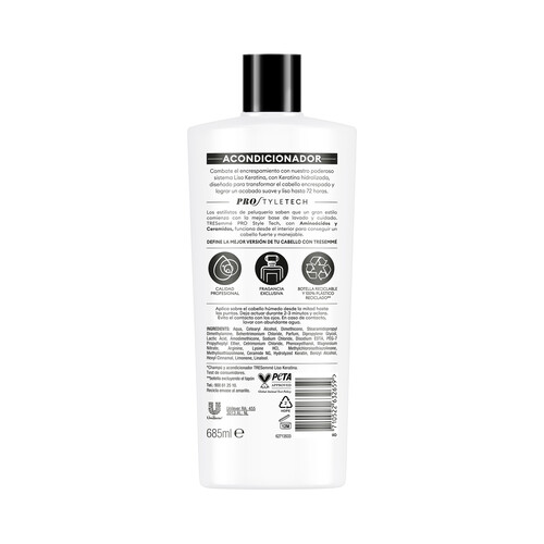 TRESEMMÉ Liso keratina Acondicionador con aceite de Marula, para cabello encrespado o dañado 685 ml.