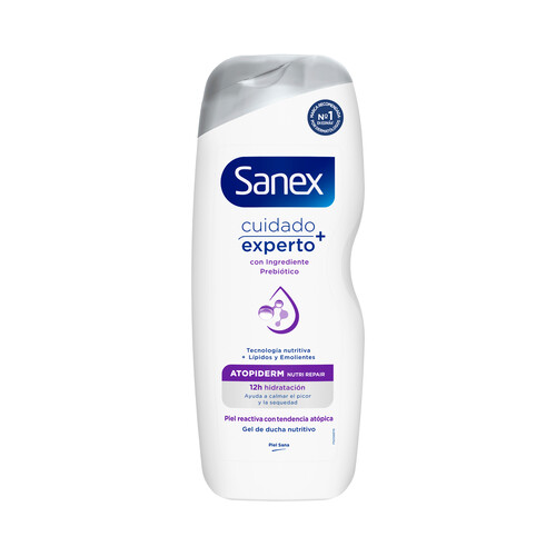 SANEX Cuidado experto+ Gel nutritivo para ducha o baño, para pieles reactivas con tendencia atópica 600 ml.