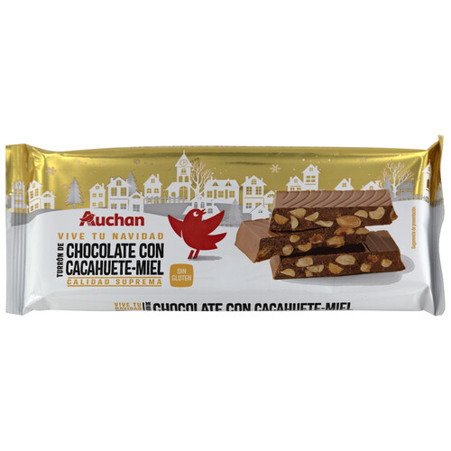 PRODUCTO ALCAMPO Turrón de chocolate con cacahuetes tostados y miel 250 g.