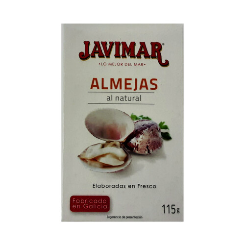 Conserva de almejas al natural elaboradas en fresco JAVIMAR lata de 63 g.