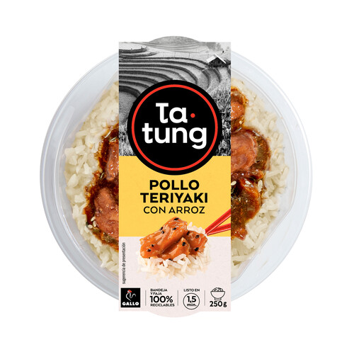 TA-TUNG Pollo teriyaki con arroz, listo para calentar y comer 250 g.