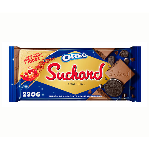 SUCHARD Turrón de chocolate con trocitos de galleta al cacao (Oreo) 260 g.