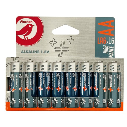 Pack de 16 pilas alcalinas AA, LR06, 1,5V, PRODUCTO ALCAMPO High Performance.