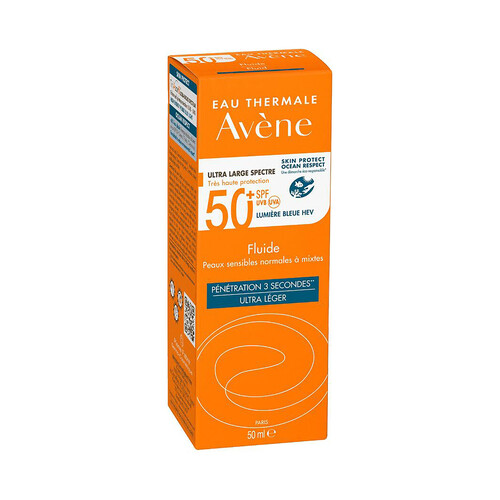 THERMALE AVÉNE Fluido solar facial con FPS 50+ (muy alta), para pieles normales, mixtas y sensibles 50 ml.