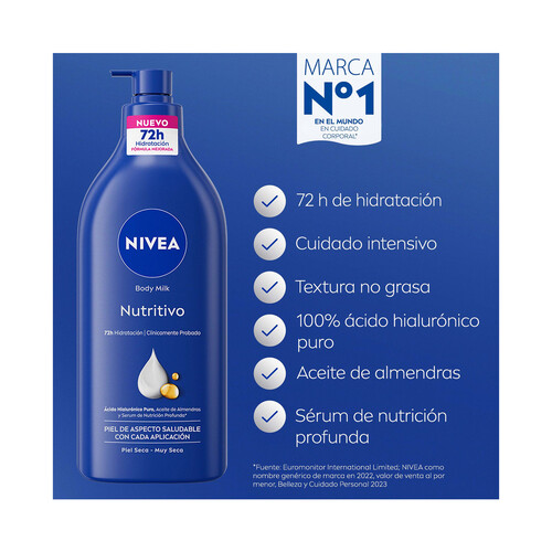 NIVEA Loción corporal (body milk) nutritivo, para pieles secas 625 ml.