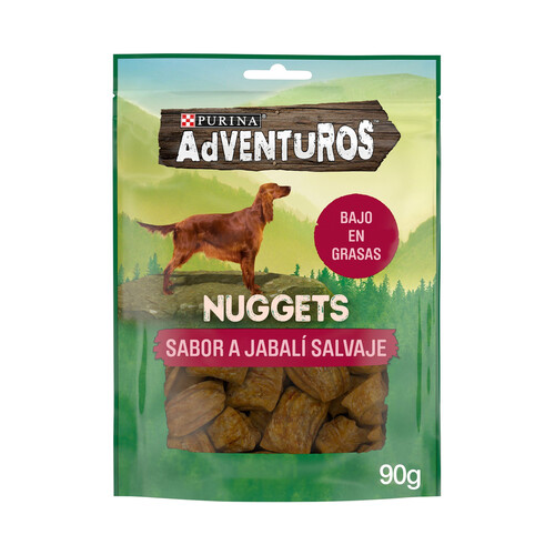 PURINA Adventuros Snacks para perros con sabor a jabalí, ricos en carne y bajos en grasas 90 g.