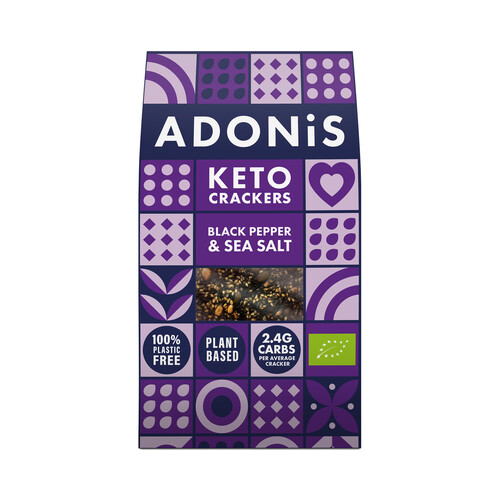 ADONIS Crakers keto ecológicos con sal marina y pimienta negra 60 g.