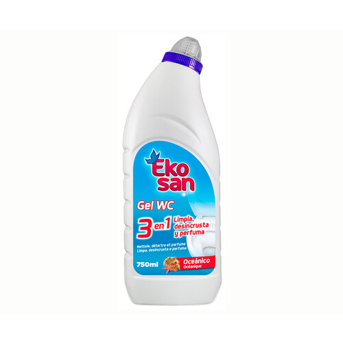 EKOSAN Gel limpiador WC líquido aroma oceánico 3 en 1 perfuma, higieniza y tiene efecto antical EKOSAN 750 ml.