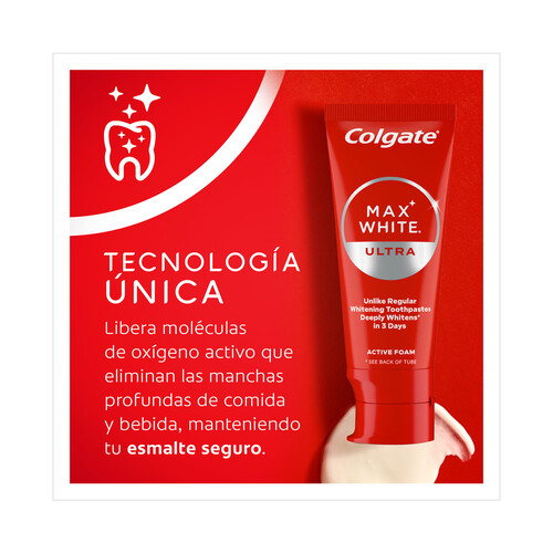 COLGATE Max white ultra Pasta de dientes con flúor y acción blanqueante 50 ml.