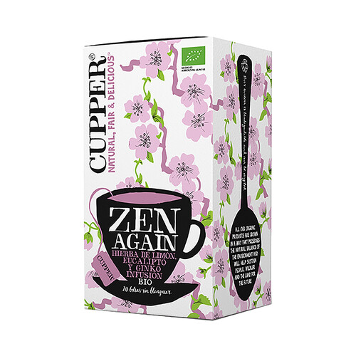 CUPPER Zen again Infusión de hierba de limón, eucalipto y ginko de origen ecológico 20 uds, 35g.