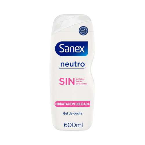 SANEX Sin neutro Gel de ducha o baño, con hidratantes naturales para pieles sensibles y delicadas 600 ml.