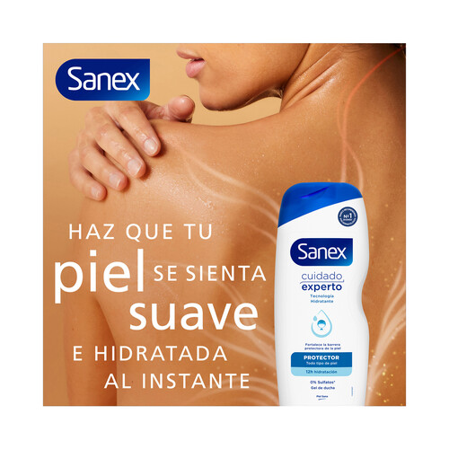 SANEX Cuidado experto Gel hidratante y protector para ducha o baño, para todo tipo de pieles 600 ml.