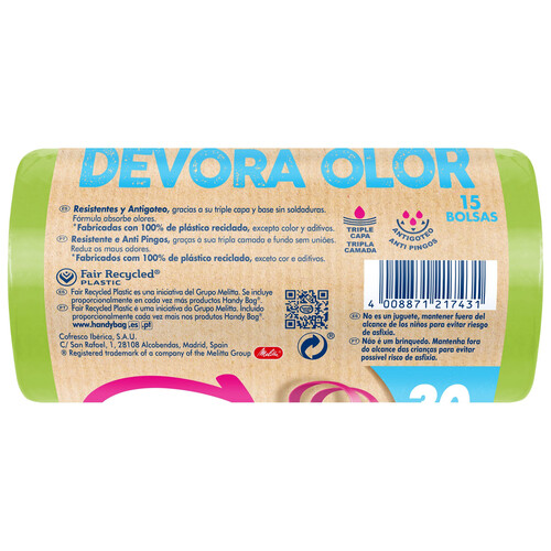 ALBAL Handy bag  Devora olor Bolsas de basura con sistema absorbe olores 30l, 15 uds.