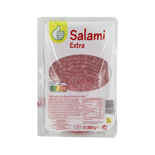 AUCHAN Salami extra sin gluten, cortado en lonchas 200 g. Producto Alcampo