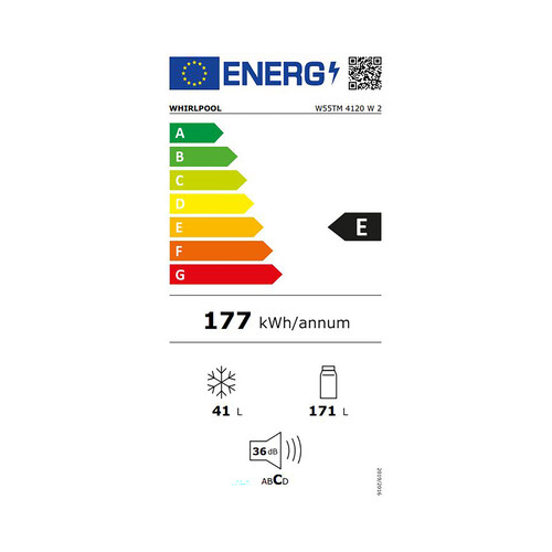 Frigorífico 2 puertas 144cm WHIRLPOOL W55TM 4120 CÍCLICO, clasificación energética: E, H: 144cm, A: 54cm, F: 57cm, capacidad total: 212L.