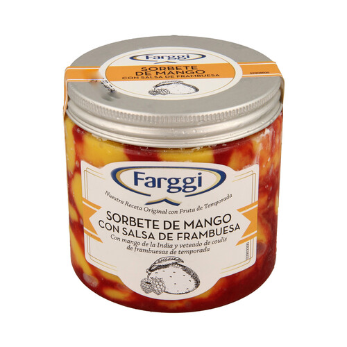 FARGGI Tarrina de sorbete de mango con salsa se frambuesa 450 ml.