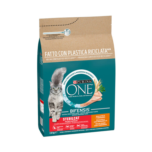 PURINA ONE Alimento para gatos esterilizados rico en pollo PURINA ONE 2,8 kg.