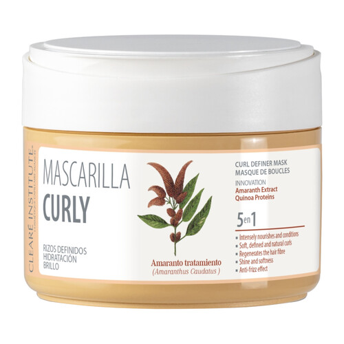 CLEARÉ INSTITUTE Curly Mascarilla capilar hidratante 5 en 1, para uno rizos definidos 300 ml.