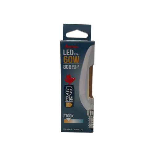 Bombilla Led E14, 6,5W=60W, luz cálida, 806lm, PRODUCTO ALCAMPO.