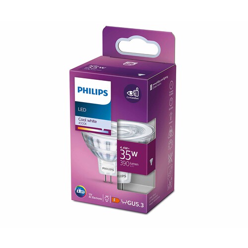 Bombilla Led GU5.3, 5W=35W, luz neutra 4000K, 390lm, PHILIPS. 