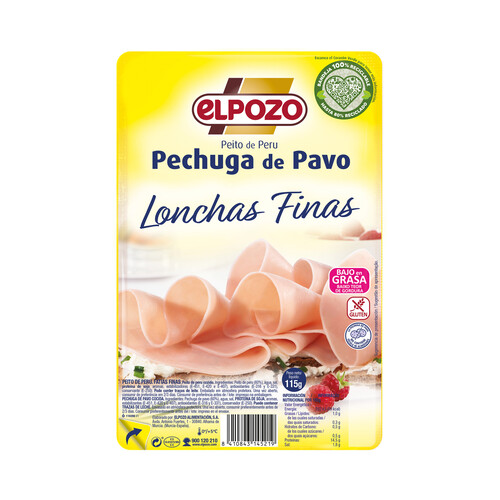 EL POZO Pechuga de pavo cortada en finas lonchas EL POZO 115 g.