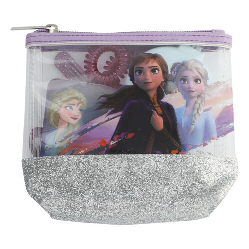 DISNEY Frozen Neceser de viaje con cepillo con espejo, horquillas (2) y coleteros (2).