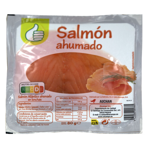 PRODUCTO ECONÓMICO ALCAMPO Salmón Atlántico ahumado cortado en lonchas 80 g.