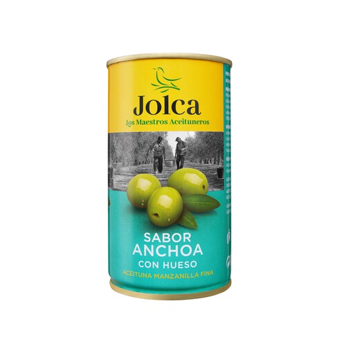 JOLCA Aceitunas verdes manzanilla con sabor a anchoa con hueso JOLCA 185 g.