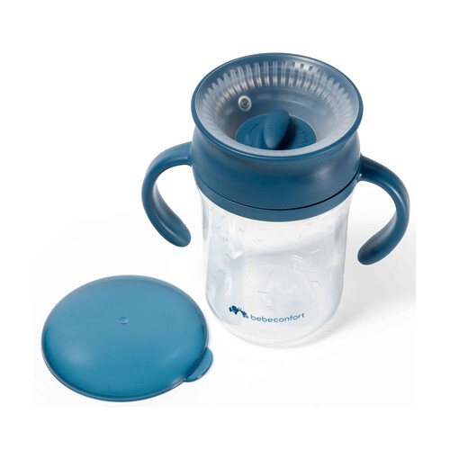 BEBECONFORT Vaso antivuelco 360º, de 280ml., color azul.