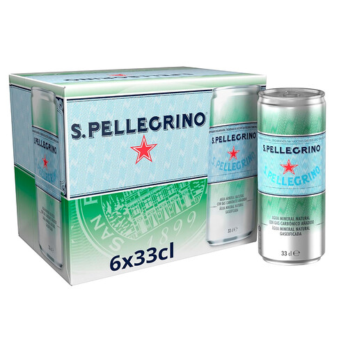 SAN PELLEGRINO Agua mineral con gas lata pack 6 x 33 cl.