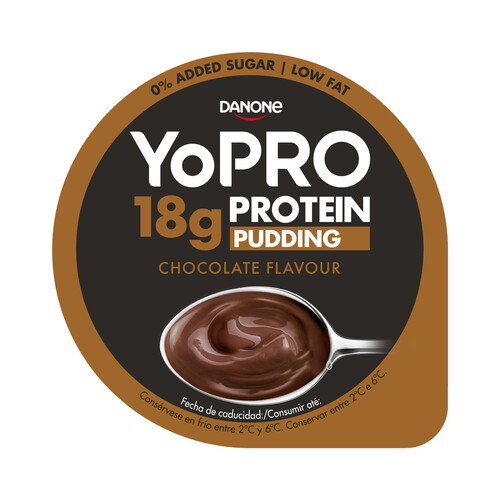 YOPRO Pudding de chocolate con alto contenido en proteinas y bajo en grasas de Danone 180 g.