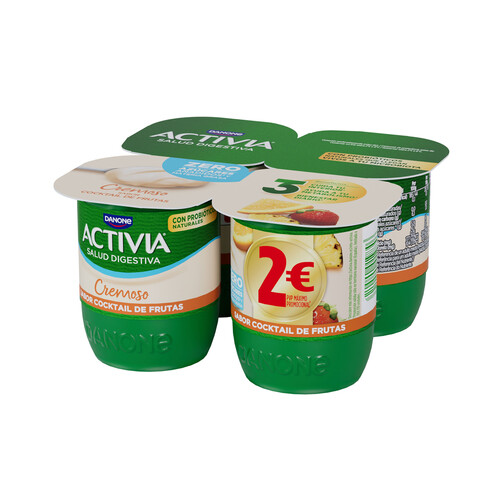 ACTIVIA Bífidus cremoso, desnatado (0% materia grasa) y con cocktail de frutas de Danone 4 x 120 g.