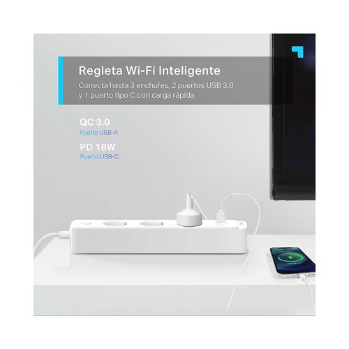 Regleta de enchufes inteligente TP-LINK Tapo P300, control por App, control por voz, programable.