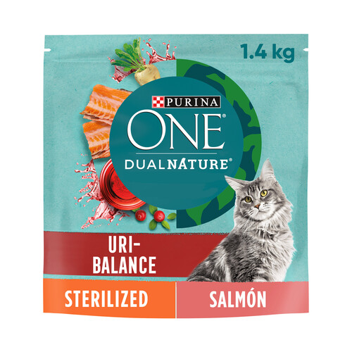 PURINA One dual nature Alimento para gatos adultos esterilizados, que ayuda a mantener el tracto urinario saludable 1.4 kg.