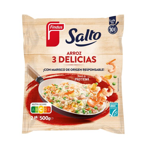 SALTO de Findus Arroz tres delicias, con marisco de origen responsable 500 g.