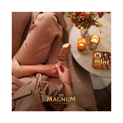 MAGNUM de Frigo Mini bombón helado de vainilla recubierto de chocolate con leche y almendras 6 x 60 ml.